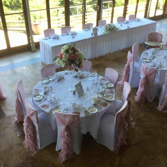 South Wales Wedding Venue Craig y Nos Castle pink Sashes Conservatory