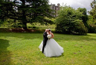 Kevin John Wedding Photography Bridal Couple in lower gardens at Craig y Nos Castle