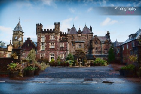 Craig y Nos Castle front courtyard by Photography First Wedding Photographers
