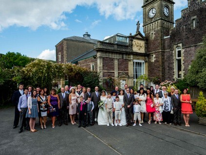 Wedding Guests Craig y Nos Courtyard Craig y Nos Castle Courtyard Wedding Guests