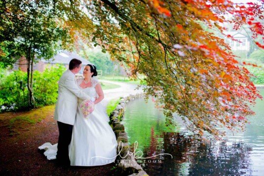 Bridal Couple in the County Park by the Lake - available for photographs Ceremony Only Weddings Venue South Wales Craig y Nos Castle