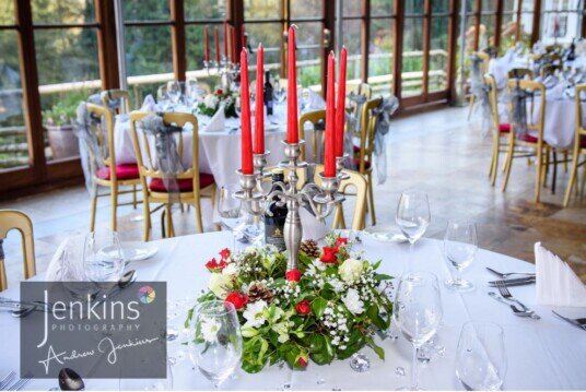 Craig y Nos Castle Wedding Banqueting room table centrepiece