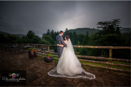 Wedding Couple on Conservatory Terrace at Craig y Nos Castle