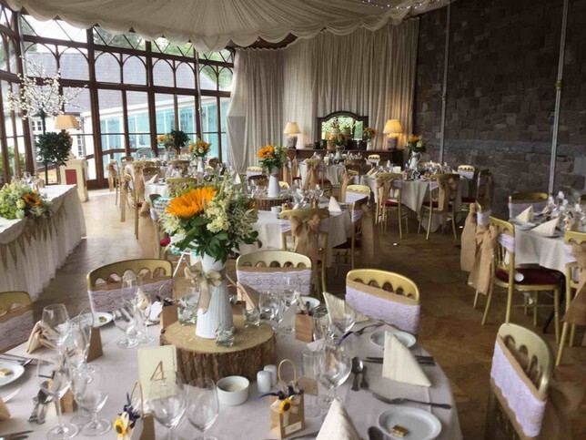 Craig ty Nos Castle Wedding Breakfast Sunflower theme