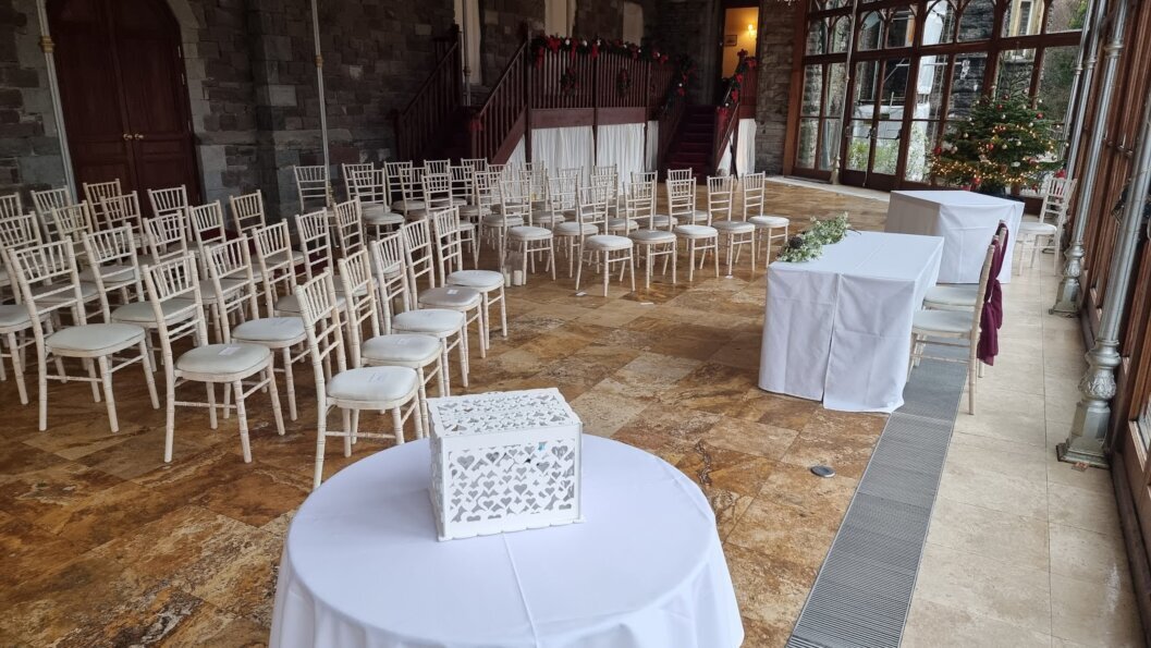 Chairs set up for Ceremony Room Conservatory set up as Ceremony Room