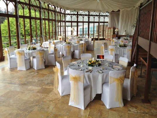 South Wales Wedding Venue Craig y Nos Castle yellow Sashes Conservatory