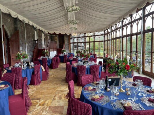 Craig y Nos Castle wedding venue Brecon Conservatory with views over Brecon Beacons