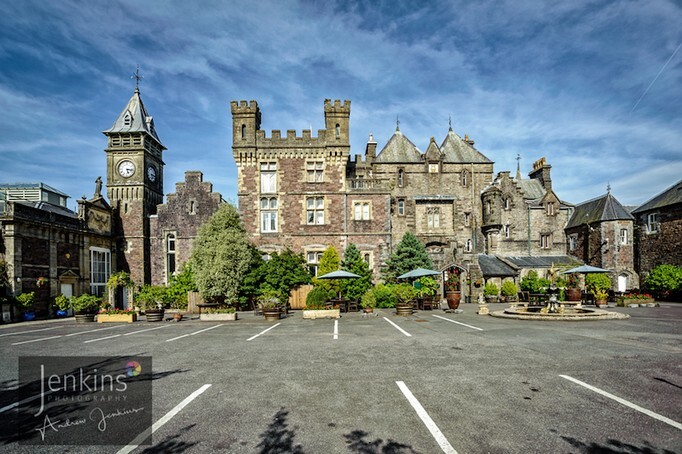 Craig y Nos Castle front courtyard by Andrew Jenkins wedding photography