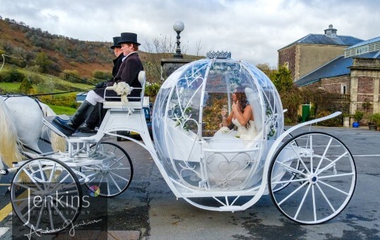 White Horse & Chariot in Courtyard at Craig y Nos Castle