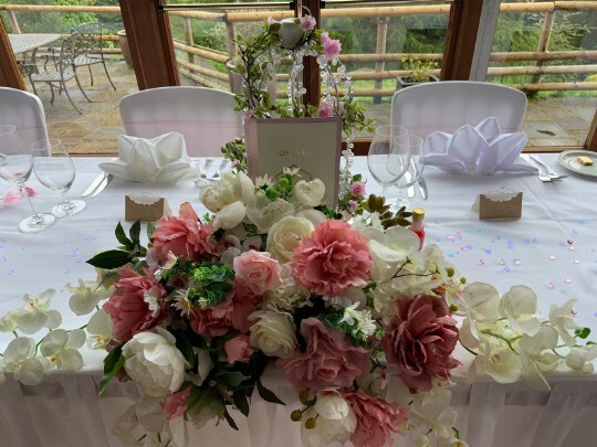 Craig y Nos Castle Wedding Venue Swansea Conservatory with light purple chair covers