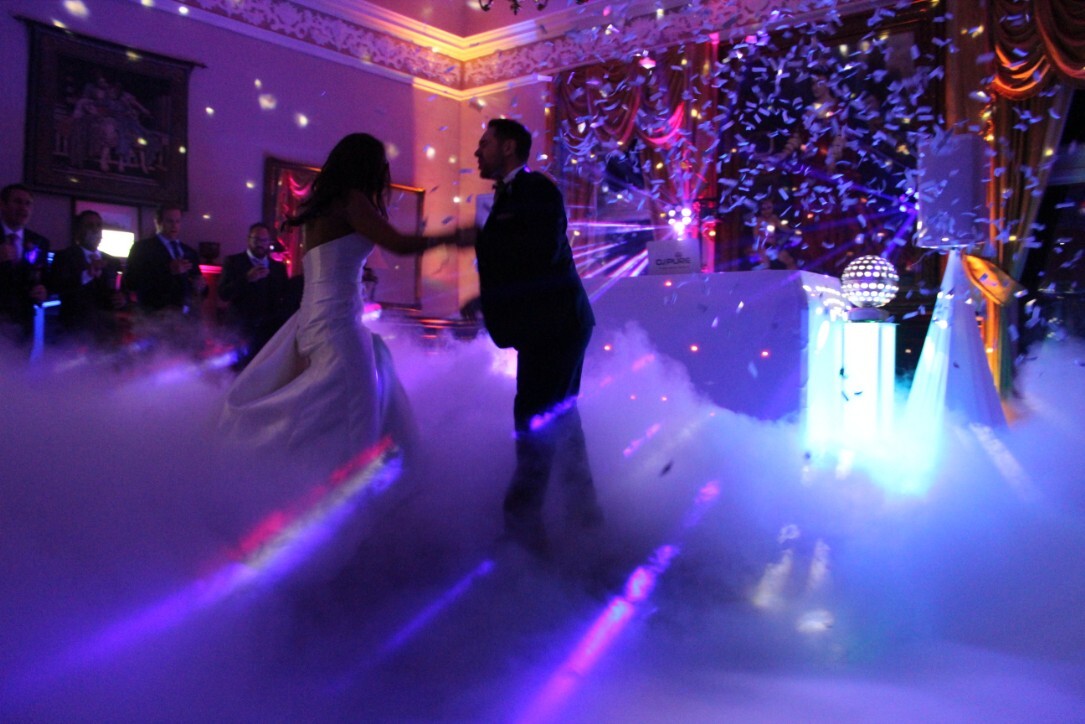 First Dance on ice clouds with confetti Wedding Venue South Wales Craig y Nos Castle