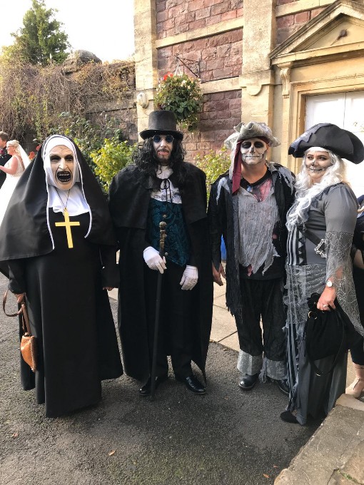 Halloween Wedding Guests outside Ceremony Room