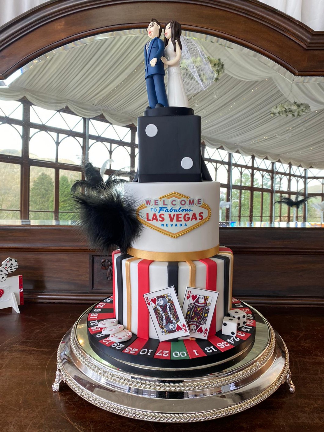 Craig y Nos Castle Las Vegas themed wedding cake