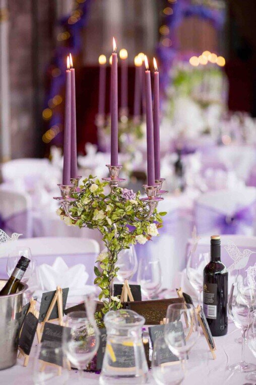 Candelabra purple Craig y Nos Castle Weddings