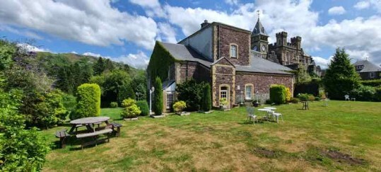 Craig y Nos Castle Wedding Venue Swansea Theatre Gardens showing the side view of the opera house