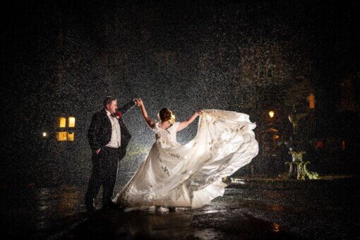 Craig y Nos Castle Courtyard Couple at night