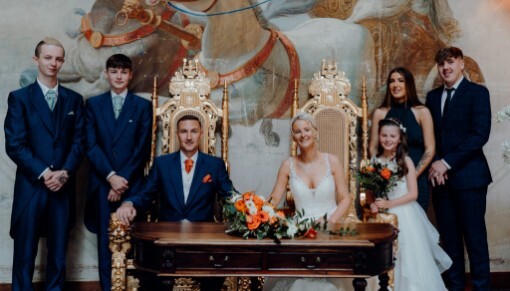 Wedding Couple in Ceremony Room on stage