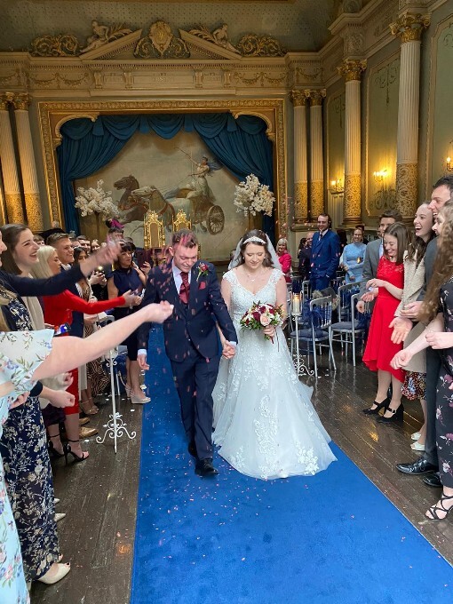 Wedding Couple confetti after Wedding Ceremony