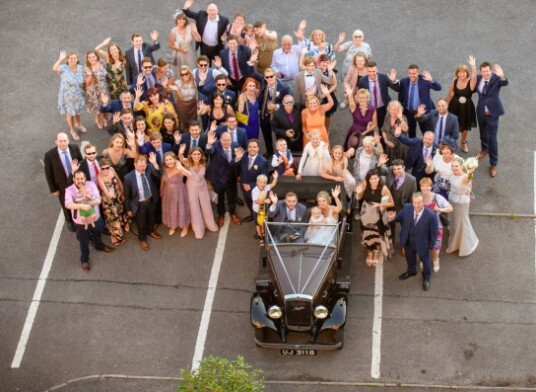 Craig y Nos Castle Wedding Venue Bridal Party in Courtyard