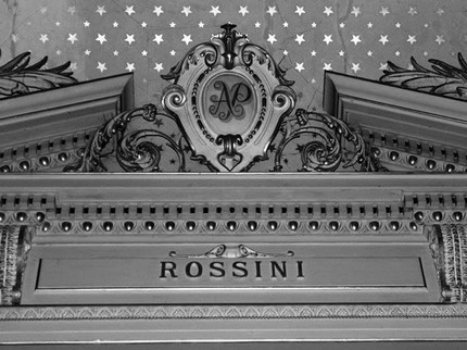 Rossini and Adelina Patti Logo Craig y Nos Castle Opera House prosceneum