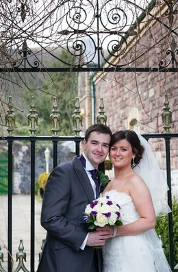 Ann Lewis Wedding Photography bride outside theatre at Craig y Nos Castle South Wale