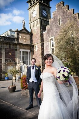 Ann Lewis Wedding Photography bride outside theatre at Craig y Nos Castle South Wale