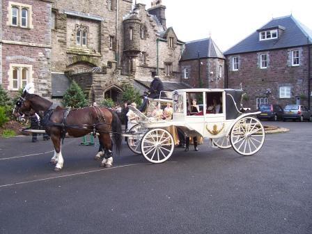 Horses and Carriage in Craig y Nos Castle courtyard Horse and Carriage South Wales Wedding Venue Craig y Nos Castle