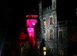 Craig y Nos Castle floodlit at night