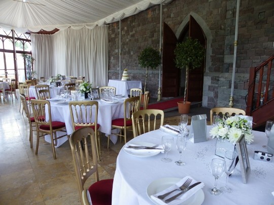 Craig y Nos Castle Wedding Venue Swansea Conservatory Wedding Breakfast white on white theme