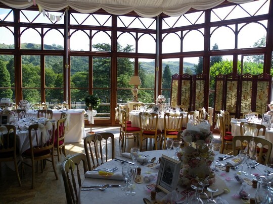 Craig y Nos Castle Wedding Venue Conservatory set up for a Wedding Breakfast