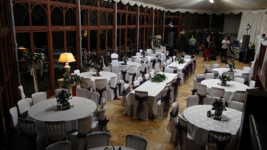 Craig y Nos Castle Wedding Venue Swansea Conservatory Wedding Breakfast Black and White wedding colour theme