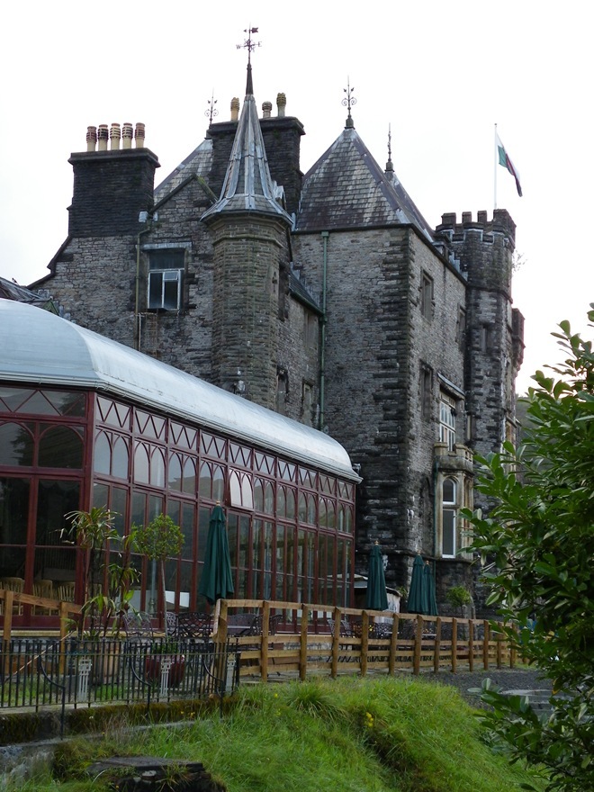 Craig y Nos Castle Conservatory an external view of conservatory and rear of castle