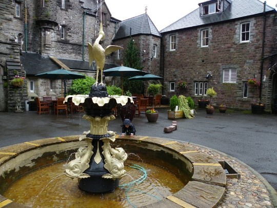 Fountain at Craig y Nos Castle, looking towards the Atrium block on right where most of the ensuites are Craig y Nos Castle Wedding Venue Front Courtyard with refurbished fountain