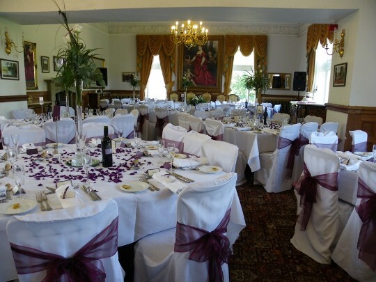 Old picture of the evening function room being used as a wedding breakfast room Craig y Nos Castle Wedding Venue Function Room with wedding breakfast set up