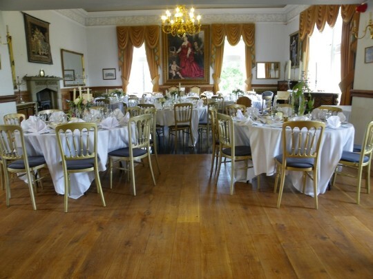 The New Character Oak wooden floor laid in the Billiard Room half of the main function toom Craig y Nos Castle Wedding Venue Evening Function Room newly laid character oak flooring