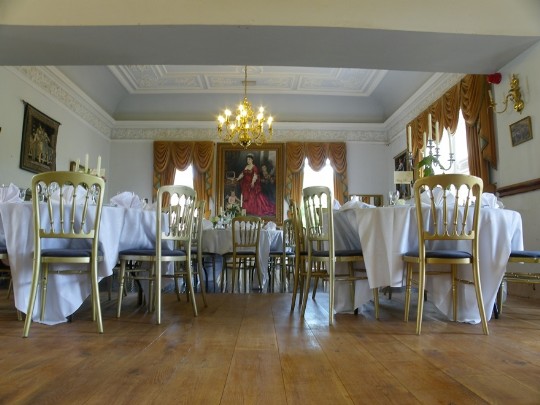 Newly laid character oak flooring in the Billiard Room of Craig y Nos Castle Wedding Venue