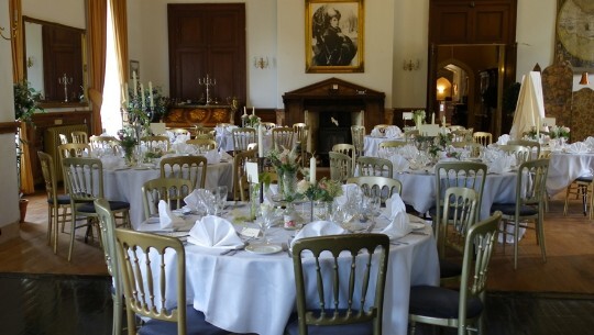 Standing in the music room at the far end of the function room, this is a view you would have from head table, looking into the billiard room Craig y Nos Castle Wedding Venue Swansea Function Room looking through to billiard room
