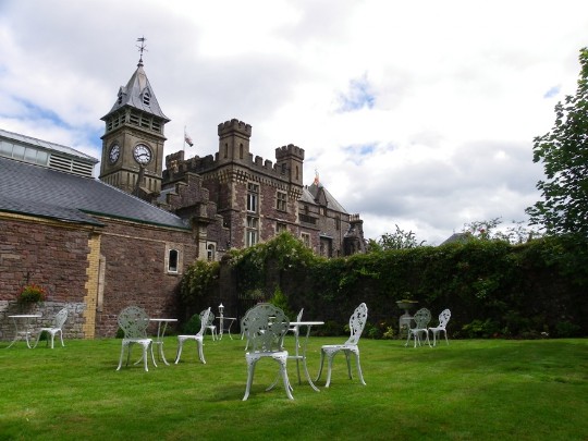 Craig y Nos Castle Wedding Venue Swansea Theatre Gardens flat lawn area beside theatre