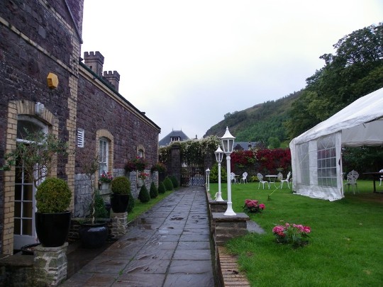 Craig y Nos Castle Wedding Venue Swansea Theatre Gardens with white marquee