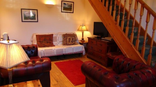 Lounge in the Gatehouse at Craig y Nos Castle in South Wales; this room also has a proper Sky TV Lounge in Gatehouse at Craig y Nos Castle Wedding Venue in South Wales