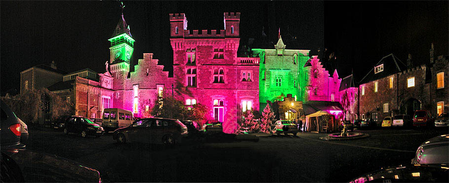 Craig y Nos Castle at night with Halloween floodlighting Wedding Planning Book, Craig y Nos Castle at night