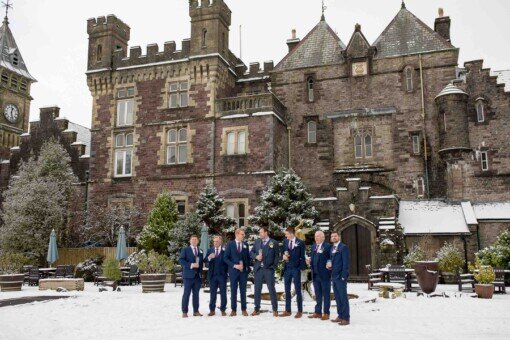 A winter wedding Craig y  Nos  Castle Courtyard