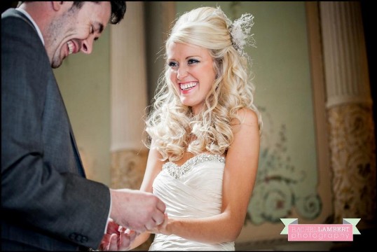Couple in Ceremony room by Rachel Lambert Wedding Photography Wedding Deals at Craig y Nos Castle South Wales Wedding Venue